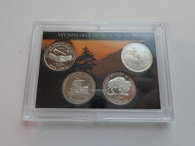 2004 + 2005 Jefferson Nickel 4-COIN PROOF SET + CASE Westward Journey ALL PROOFS