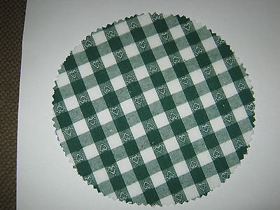 14 Stoffdeckchen Hauben  grün/weiß mit Herzchen für Marmeladengläser Deckchen