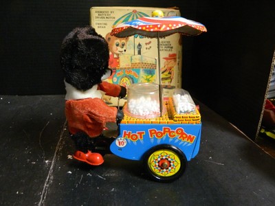 Vintage Animated Popcorn Vendor by Cragstan Toys Battery Driven in Orig Box G-VG