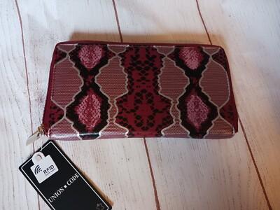 ~NWT UNION CODE Red/Pinks Snake Embossed~Genuine Leather~RFID Protected Wallet~