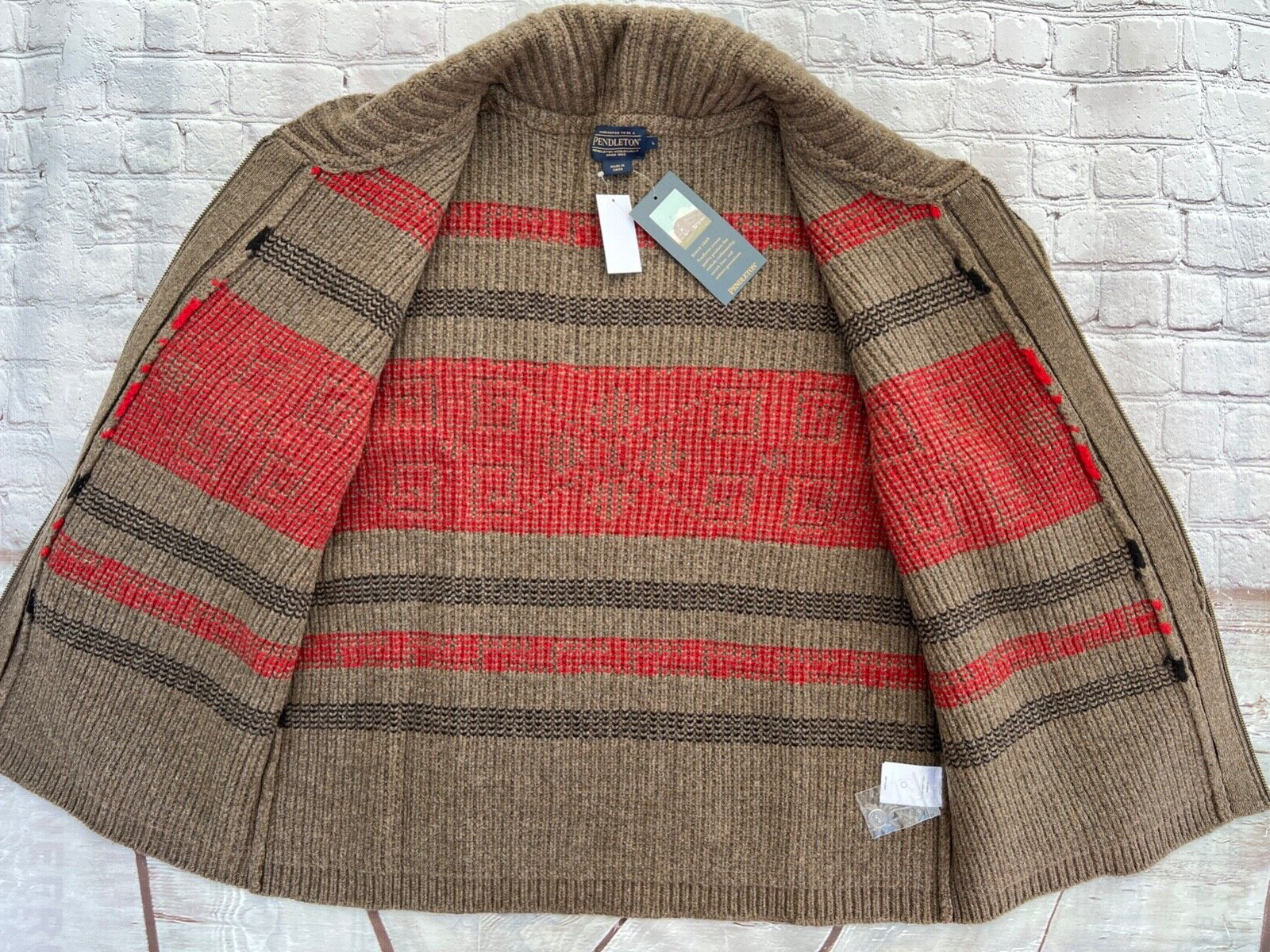 Pre-owned Pendleton Mens  Westerly "the Dude" Wool Full Zip Sweater Jacket Large $249 In Brown