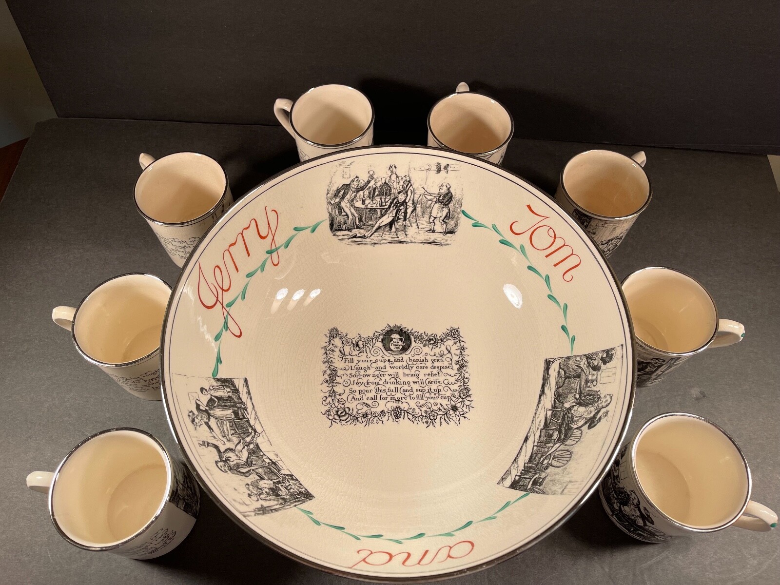 Vintage Gray's Pottery, Tom & Jerry Punch Bowl & Mugs (8) | eBay
