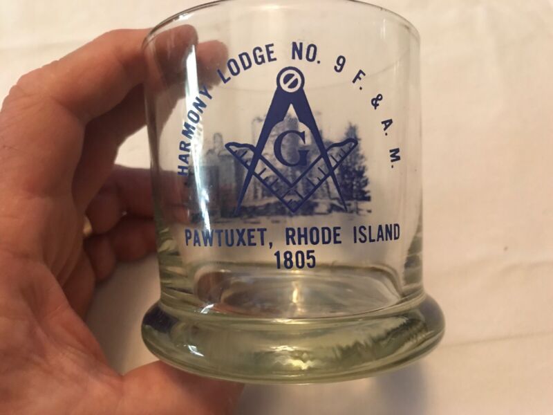 Harmony Lodge No. 9 Vintage Masonic Lodge Glass, Pawtuxet, Rhode Island