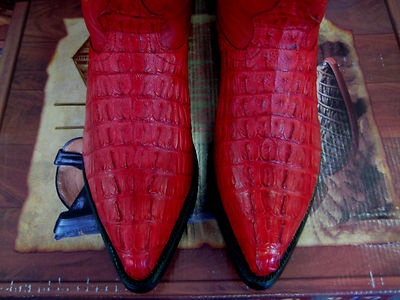 Pre-owned Los Altos Boots Los Altos Women Red Genuine Crocodile Tail Western Cowboy Boot (m) L091121