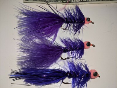 #2 lead eyed Purple Egg Sucking Leech.  3 each salmon steelhead trout Alaska fly