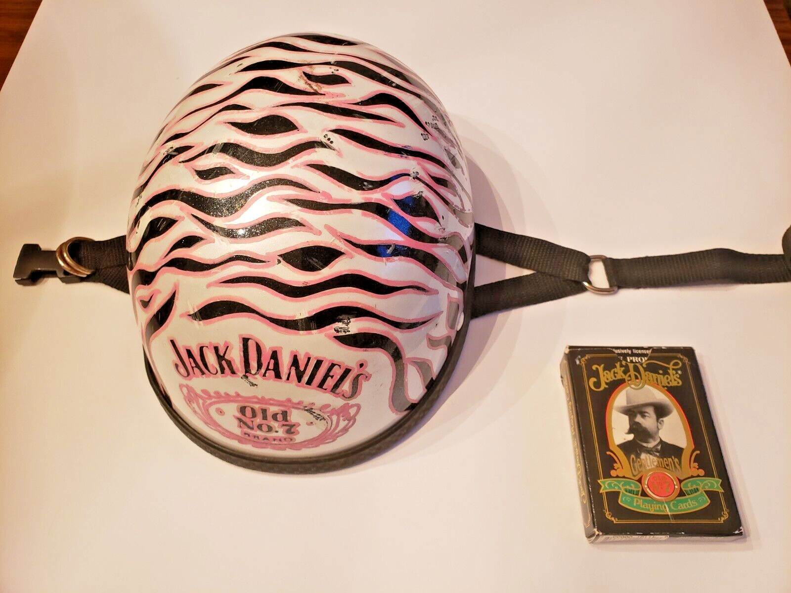 WOMANS MOTORCYCLE HELMET JACK DANIELS HALF HELMET &JACK DANIELS PLAYING CARDS