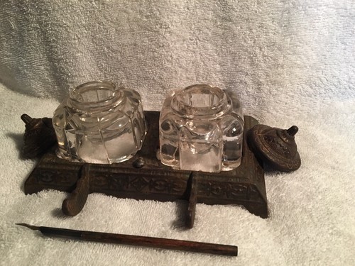 Antique Inkwell With Pen