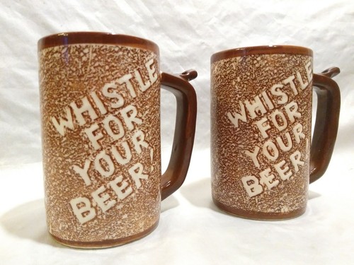 New Vintage Whistle For Your Beer Stein Pair Japan Brown Ceramic Mug Glass Lot 2