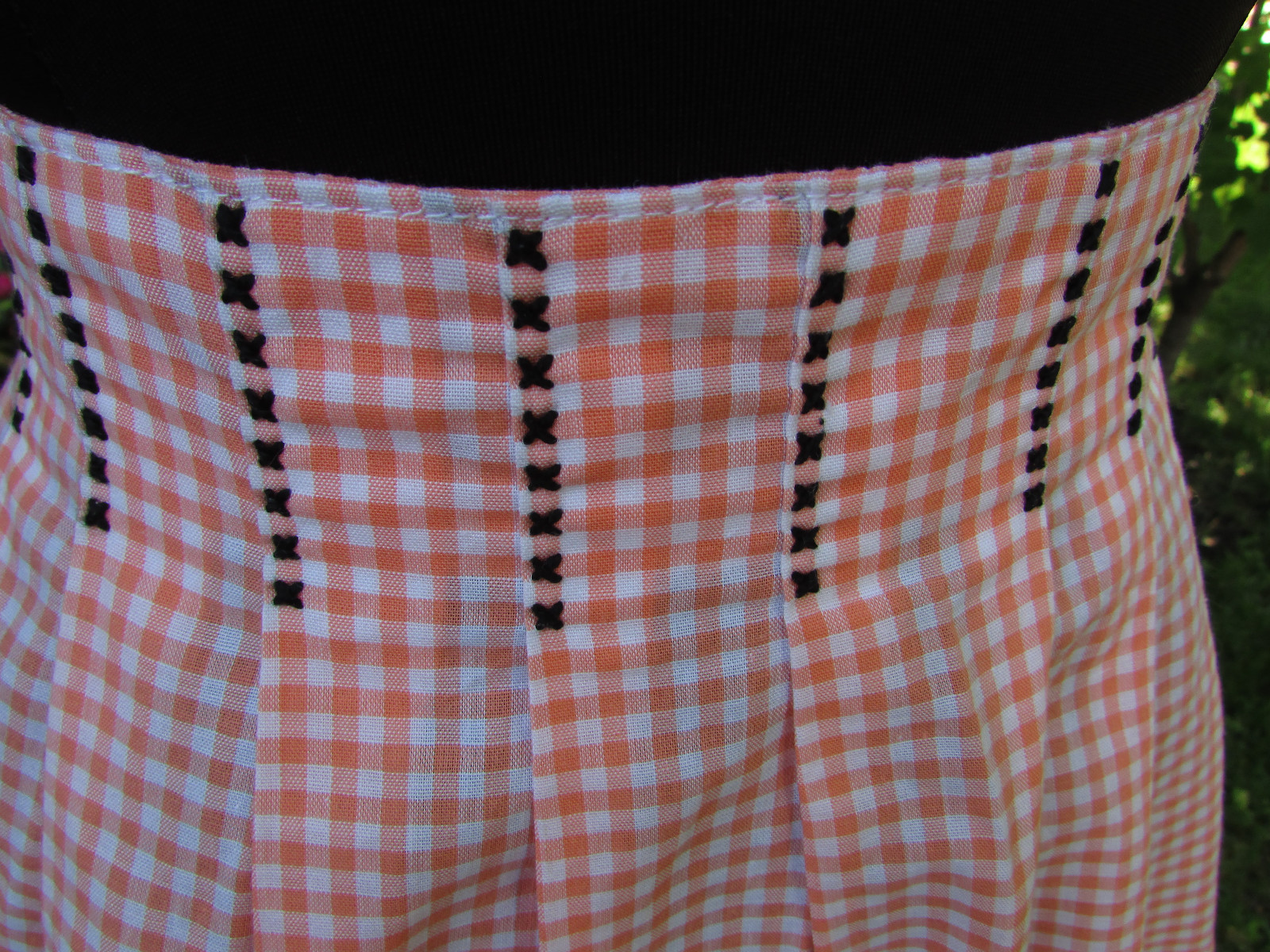Vintage Peach and White Gingham Apron with Black Cross Stitching