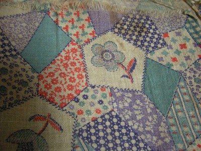 4 Vintage Patchwork Look Aqua, Red, Purple Feed Sacks 100% Cotton Fabric