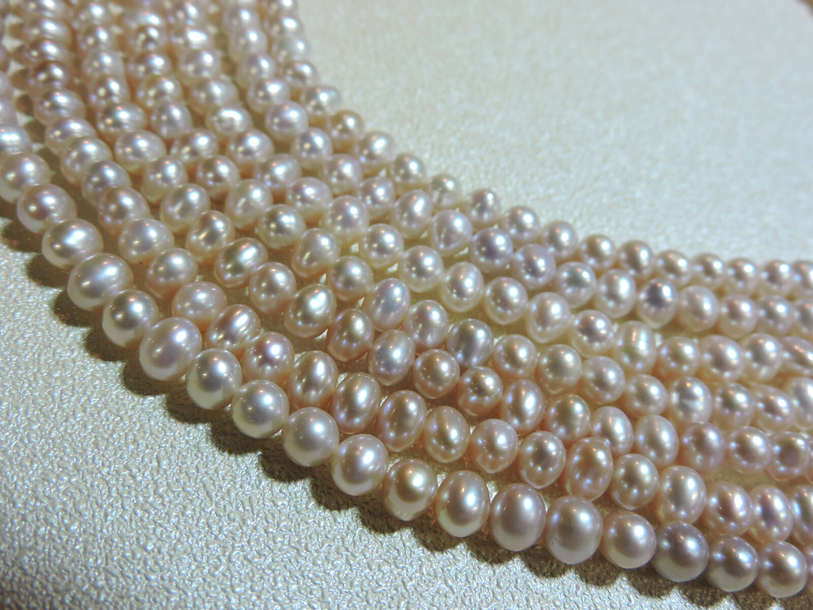 Multi-Strand Pink Tone Pearl Necklace, Sterling Clasp VVV