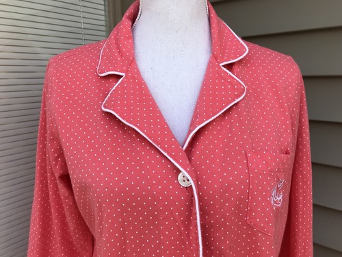 Lauren Ralph Lauren Women’s Coral Pink Polka Dot Sleep Shirt Nightgown Cotton M