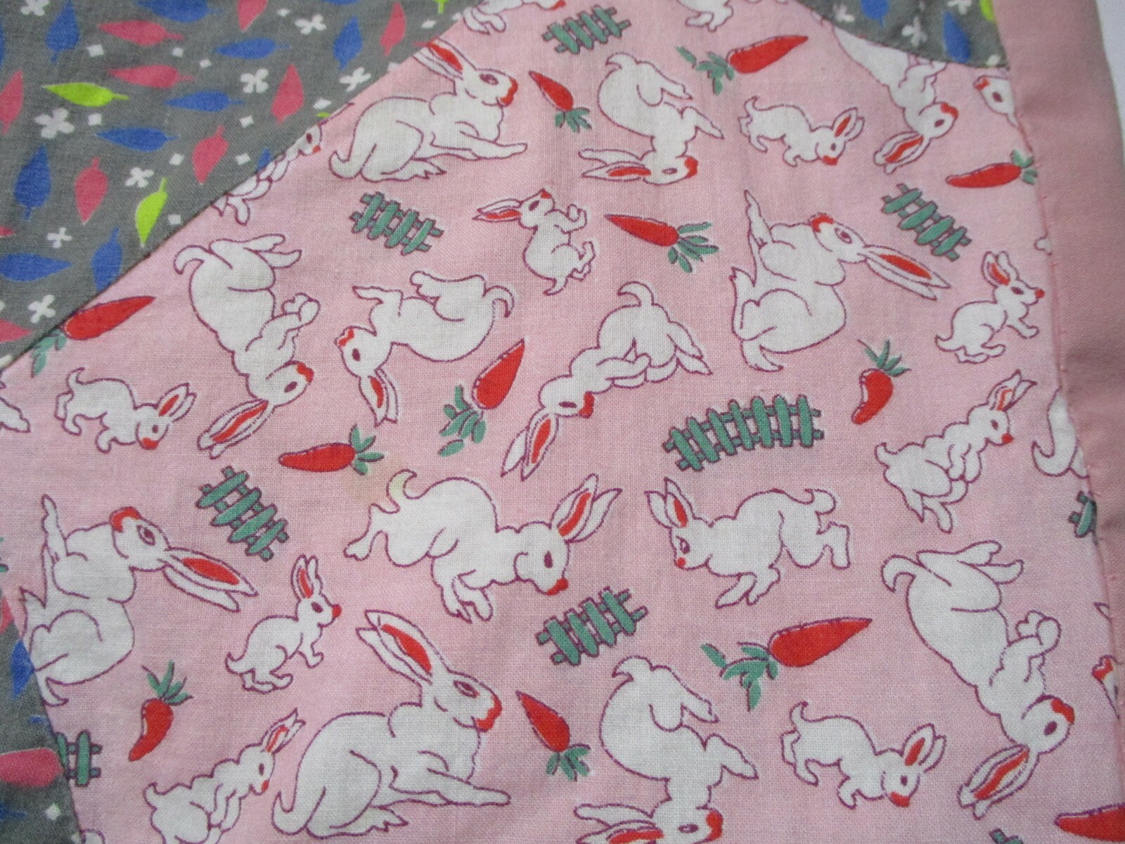 Vintage Pink Feedsack Quilt-Kittens-Bunnies-Patchwork-Hand Sewn