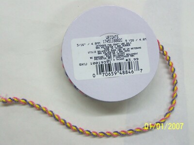 Wrights - 3/16'' wide, 5 yd long. Yellow, Pink, Purple Twisted Cording