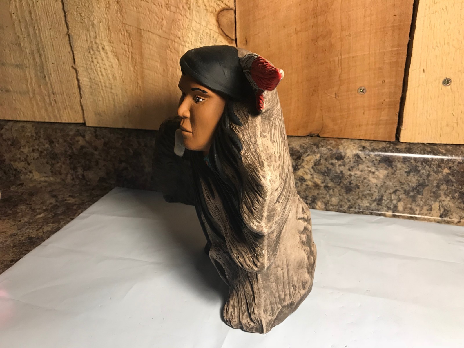 Southwest Ceramic Native American Indian Woman and Buffalo Figurine Sculpture