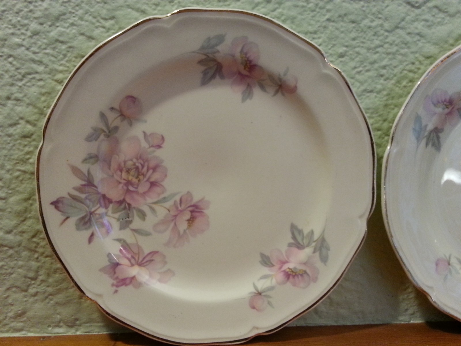 3 Vintage Edwin Knowles China Salad Plates Semi Vitreous Pink Floral #4812