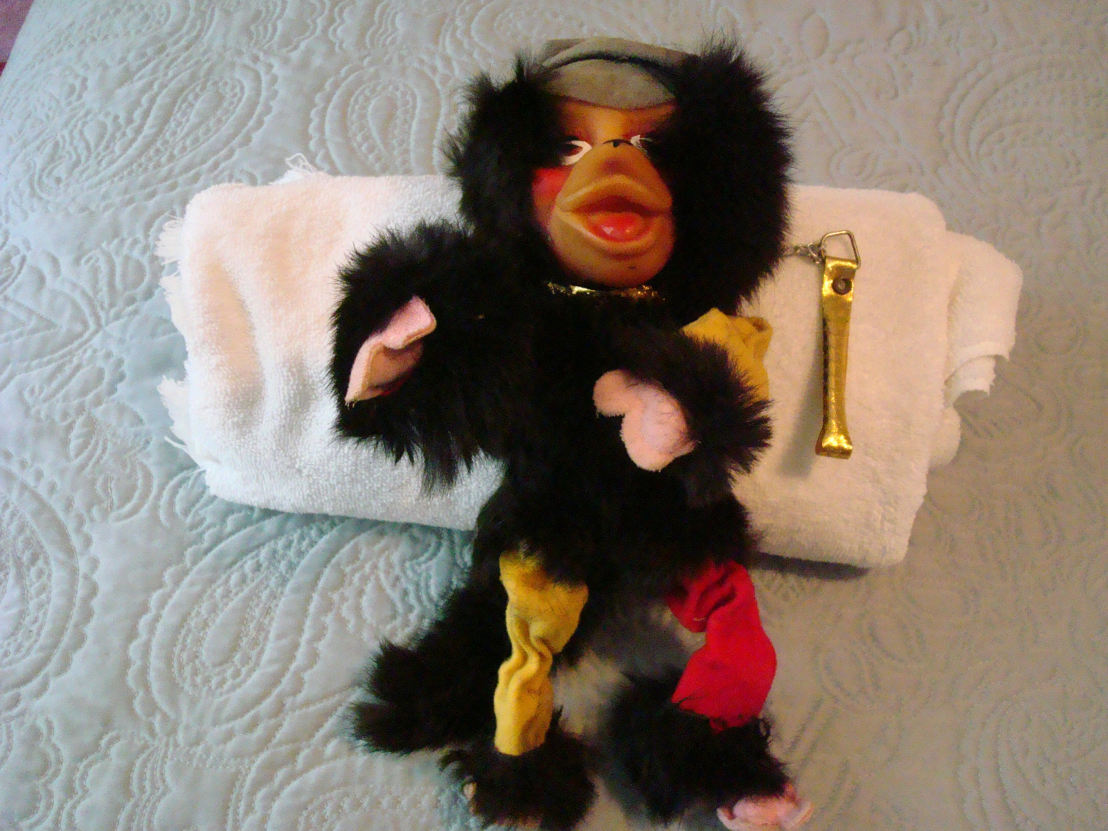 Vtg. Black~CIRCUS FUR MONKEY~Rubber Face~Felt Bendable Legs