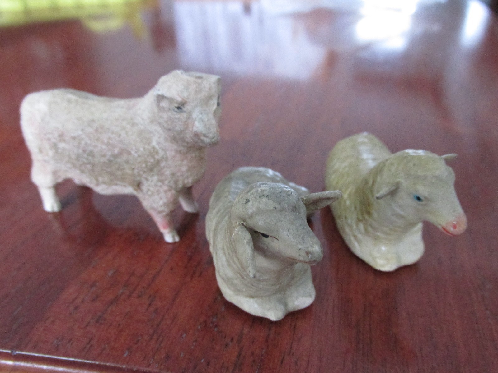 8 Vintage Nativity Sheep Figurine Old Composition Germany Christmas Lot