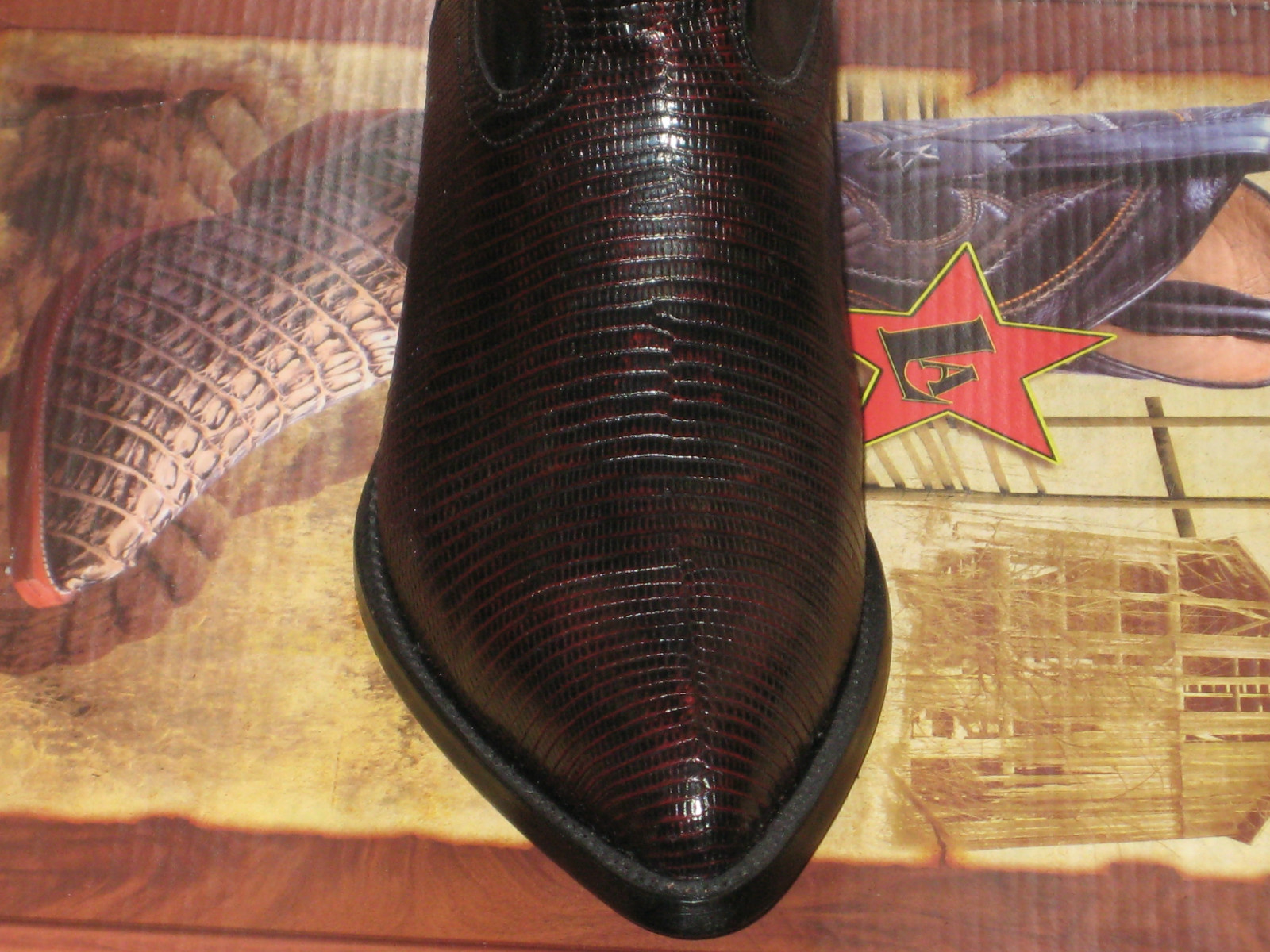 Pre-owned Los Altos Boots Los Altos Men Cherry Genuine Lizard Ring Western Cowboy J-toe Boot (ee+)