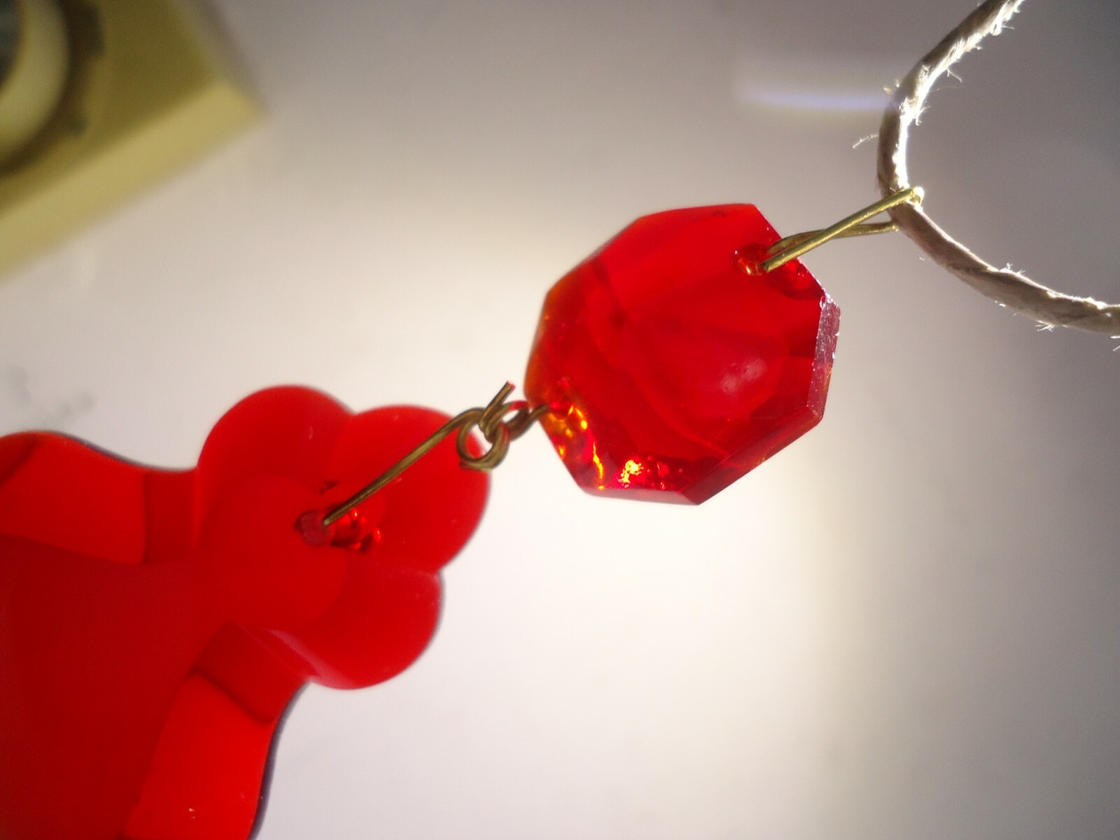 VINTAGE NOS RED FRENCH PENDALOGUE GLASS CHANDELIER CRYSTAL PRISM LAMP PART 50MM