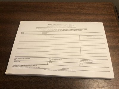 VINTAGE PEORIA & PEKIN UNION RAILROAD   TRAIN INSPECTION SHEETS REPOSTS NOS NEW