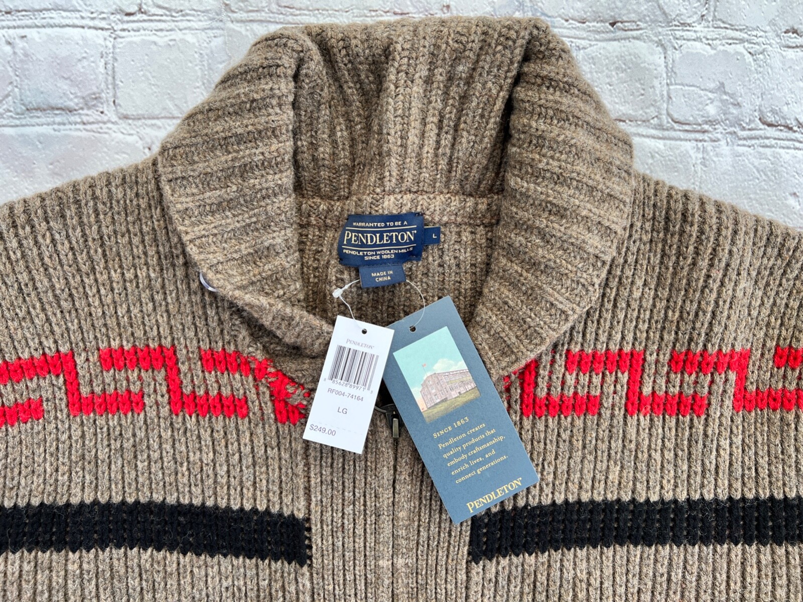 Pre-owned Pendleton Mens  Westerly "the Dude" Wool Full Zip Sweater Jacket Large $249 In Brown