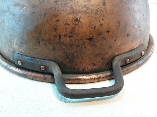 Antique Large Copper Candy Kettle Forged Seamless Cauldron & Ladel Bowl w/ Spout