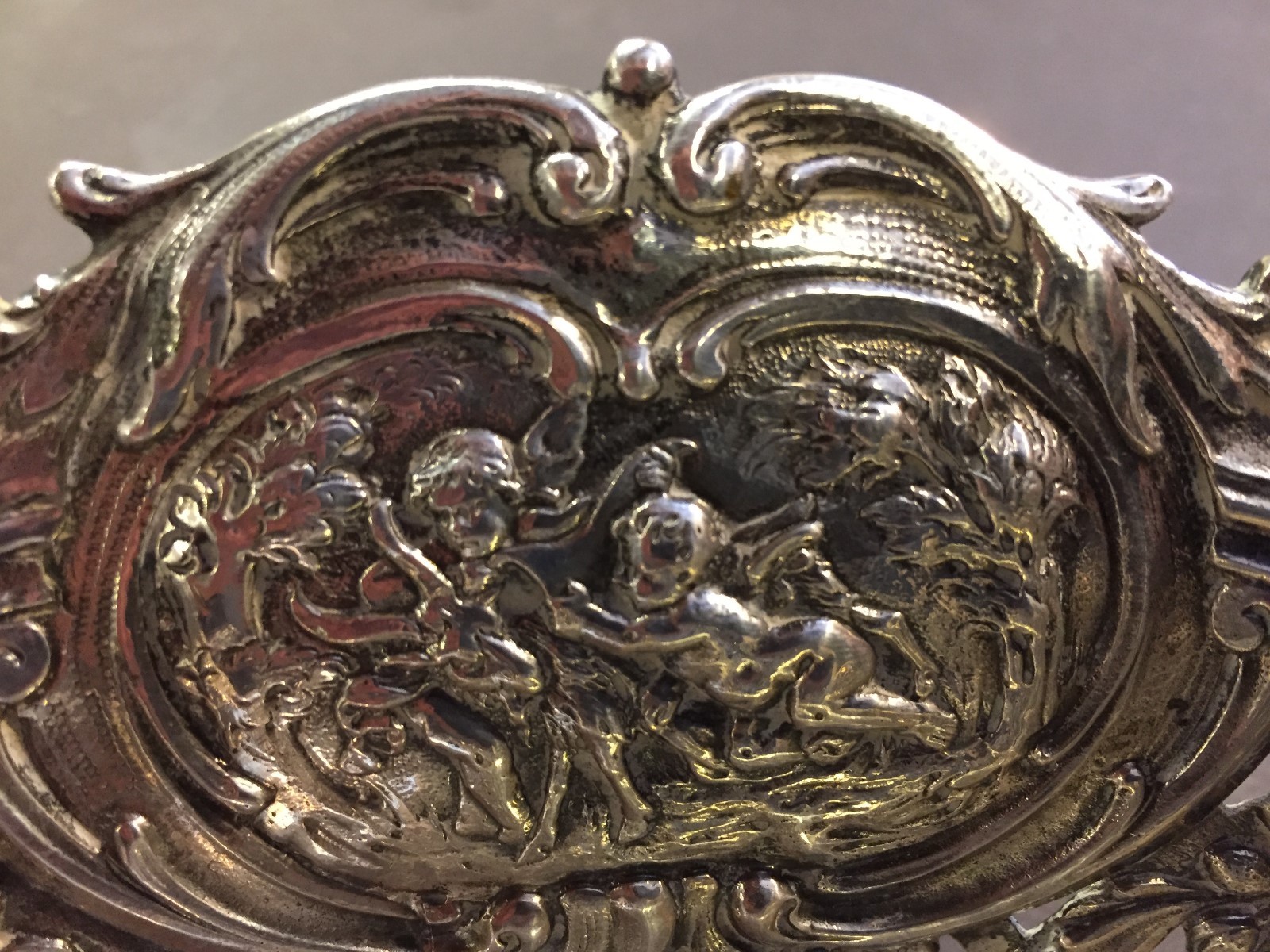 Antique Sterling Silver Ornate Cherub Pierced Center Piece Bowl 564 Grams Large