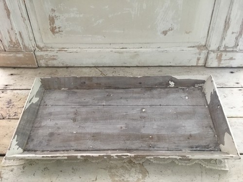 Large Antique Chippy White & Grey Painted Wooden Tray