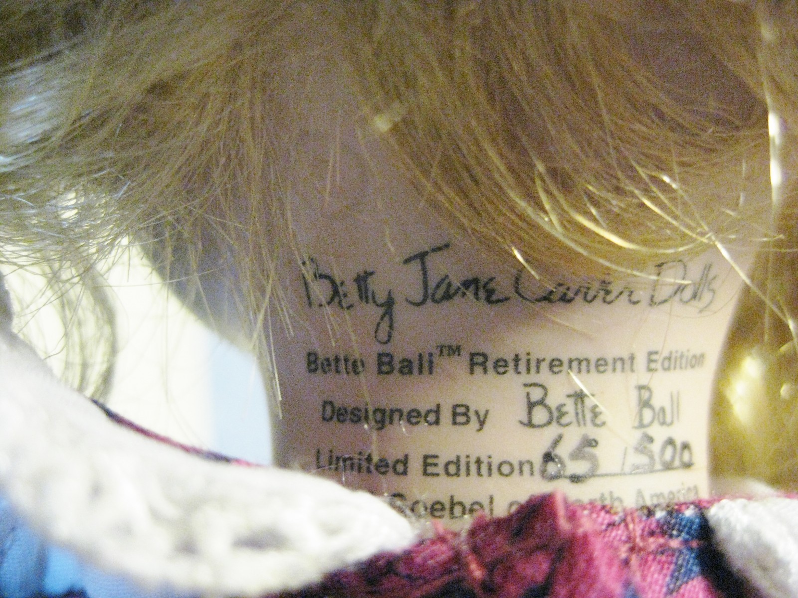Vtg Doll BETTY JANE CARTER Bette Ball Retirement Ed Porcelain Doll 65/500 NIB