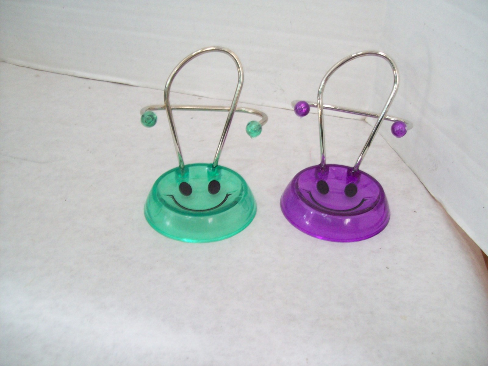 Set of Two Smiley Face Cell Phone Holders, Purple & Green