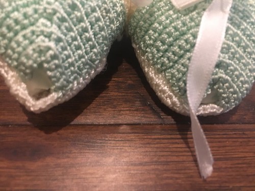 Vintage Green And White Crocheted Baby Shoes