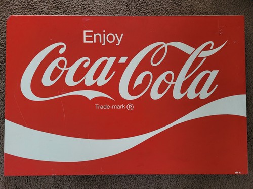 1960's Large Enjoy Coca Cola Metal Red & White Sign Marked