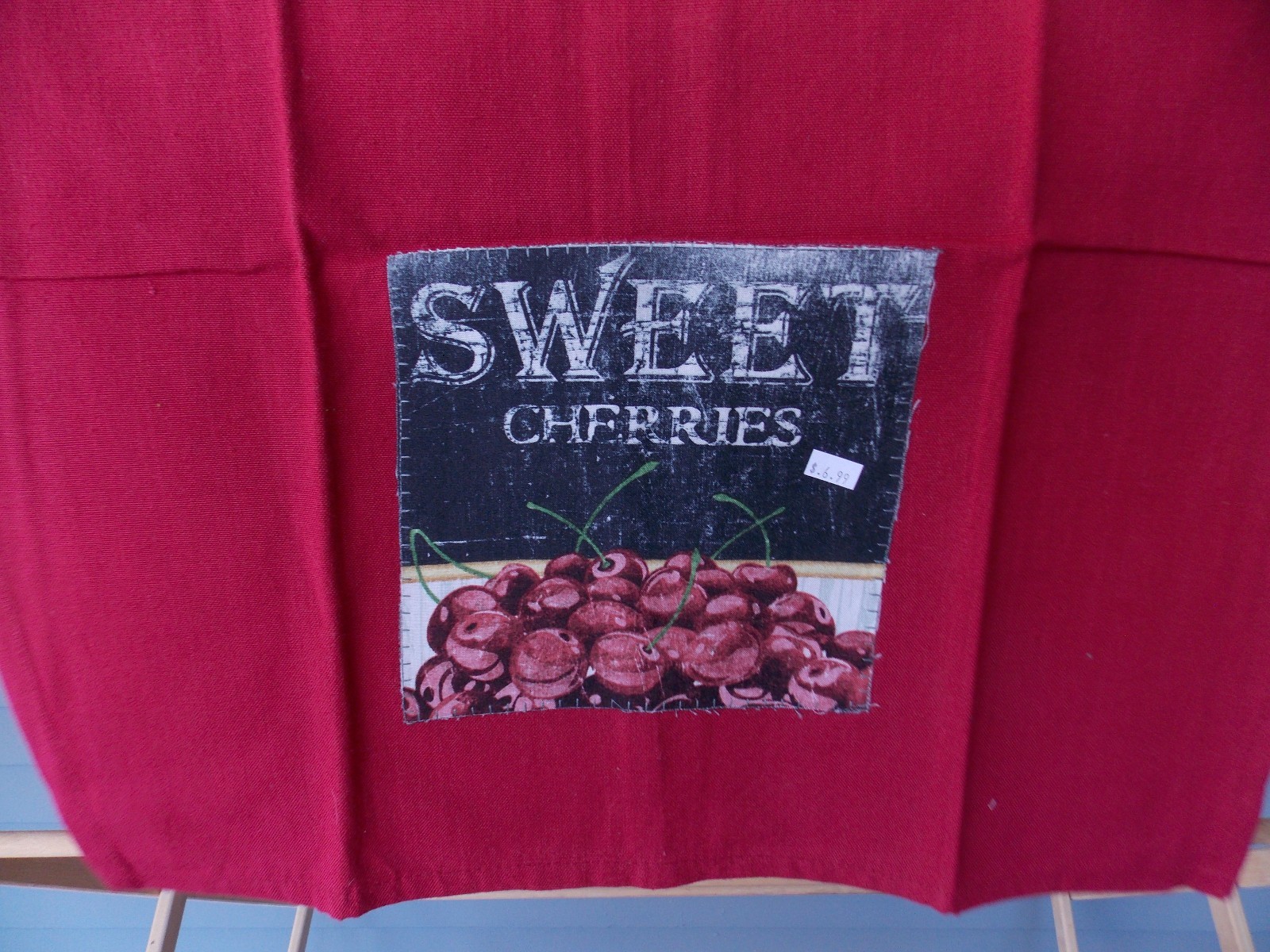 New Hand Applique Dunroven Kitchen Tea Towel Cherries on Red 27