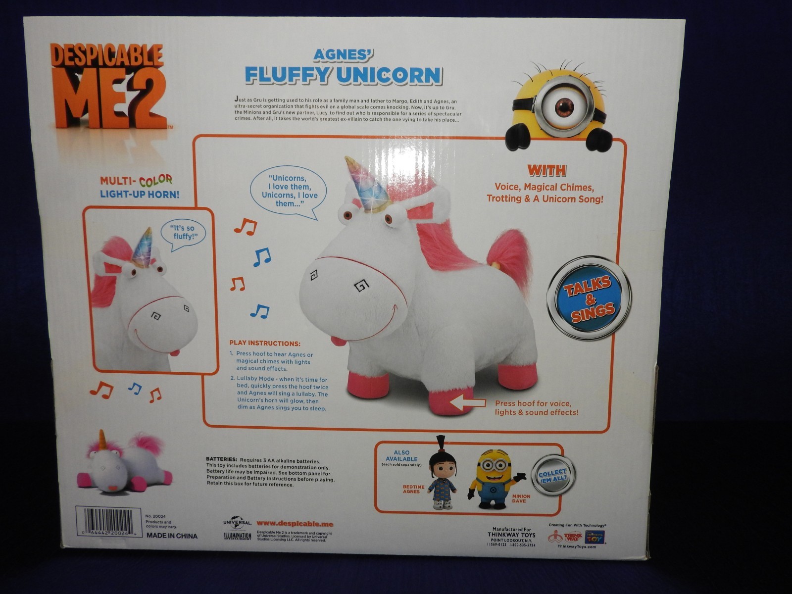 Despicable Me 2 Agnes FLUFFY UNICORN Plush w/ Magical Light Up Horn