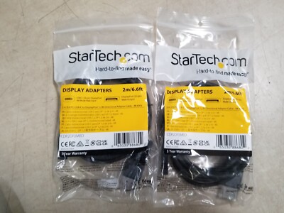 Lot of 2 - StarTech CDP2DP2MBD 6ft DisplayPort Audio/Video Cable Black