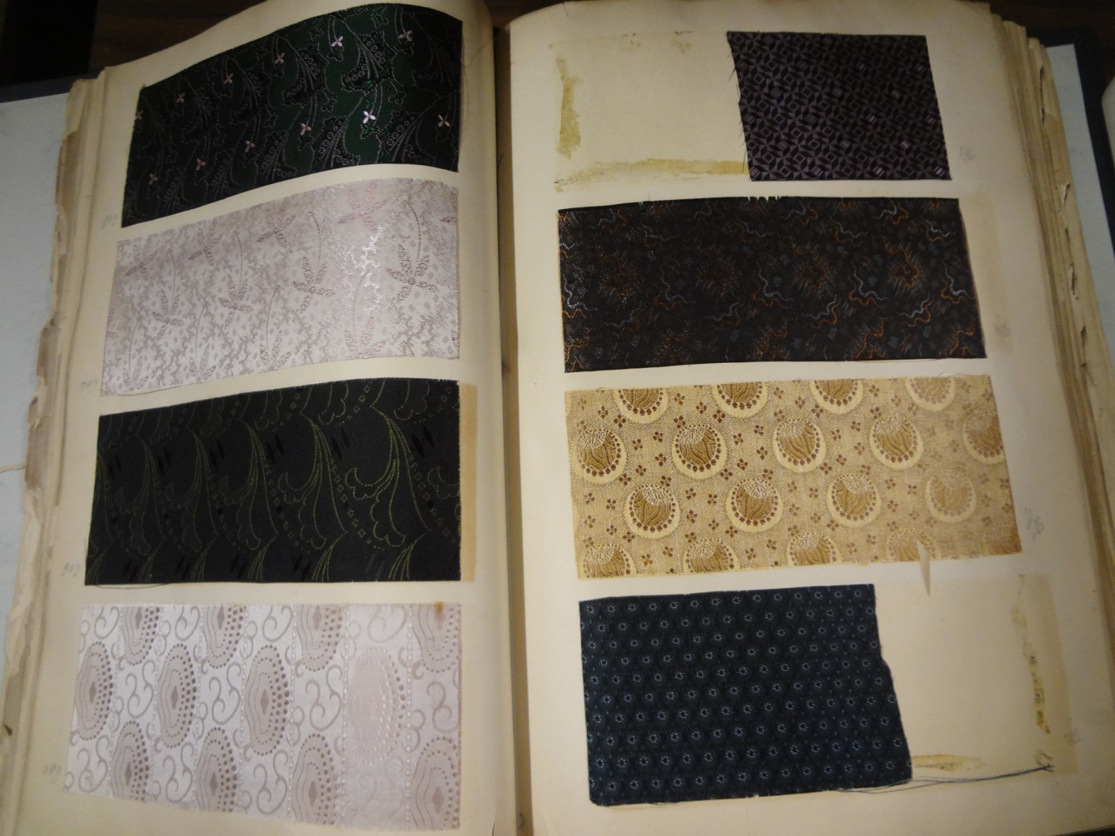 Antique Vintage French fabric swatch sample book most Silk Jacquard # 23