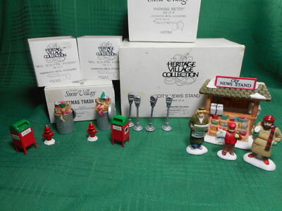 Dept 56 Parking Meters Christmas Trash Cans City News Stand Mailbox Fire Hydrant