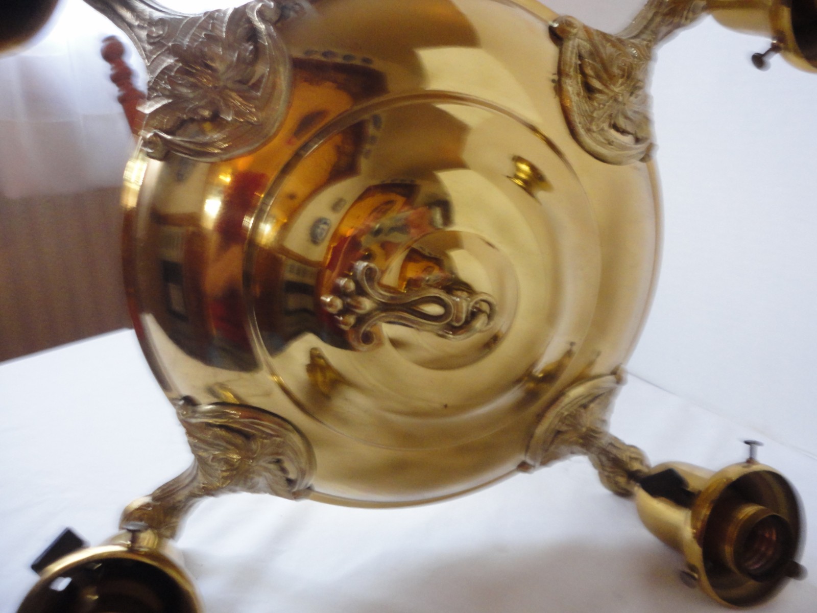 Antique Vintage Brass Pan Light Fixture 4 Arm Chandelier Hanging