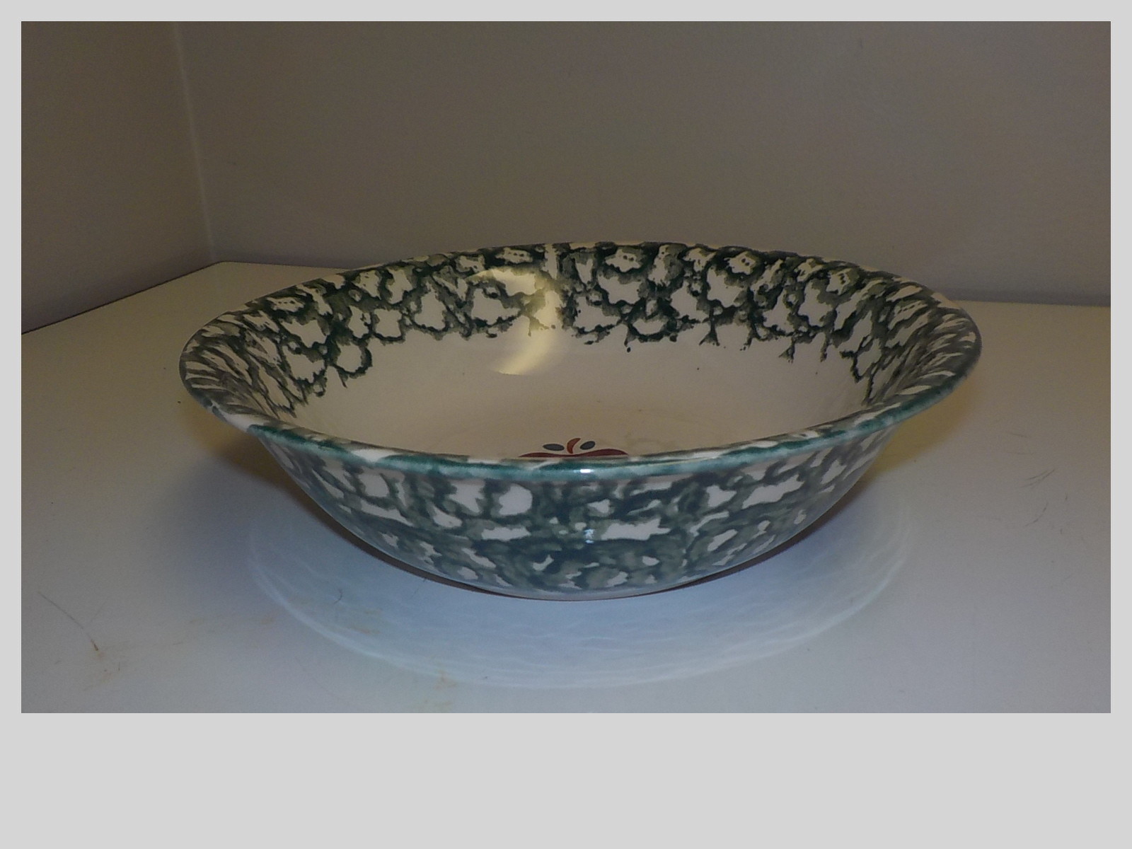 Stoneware Green Spongeware Trim Bowl Apple in Center 8''