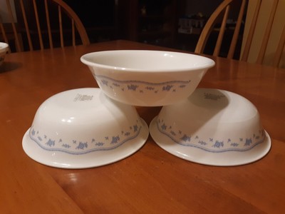 THREE NEW Corelle Morning Blue Cereal Bowls Soup Vintage Corning Ware 6 1/4''