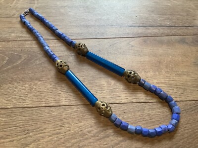 11 Old Venetian Wrap Glass Beads Barrel-shaped Striped Glass Beads Blue Red Stripes White Africa Trade