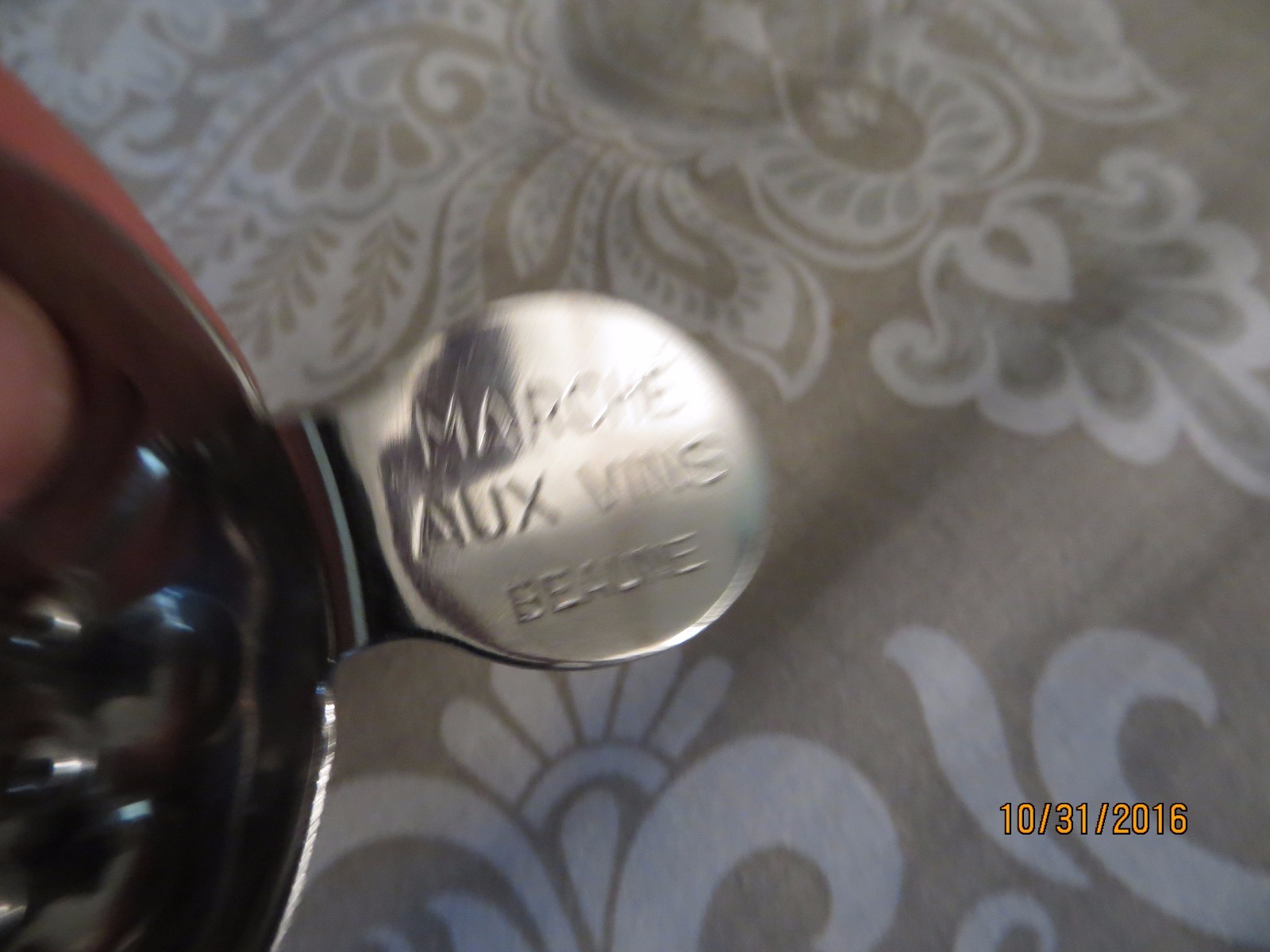 Original wine finger swirler sampler advertising Marche Aux Vine BEAUNE chrome