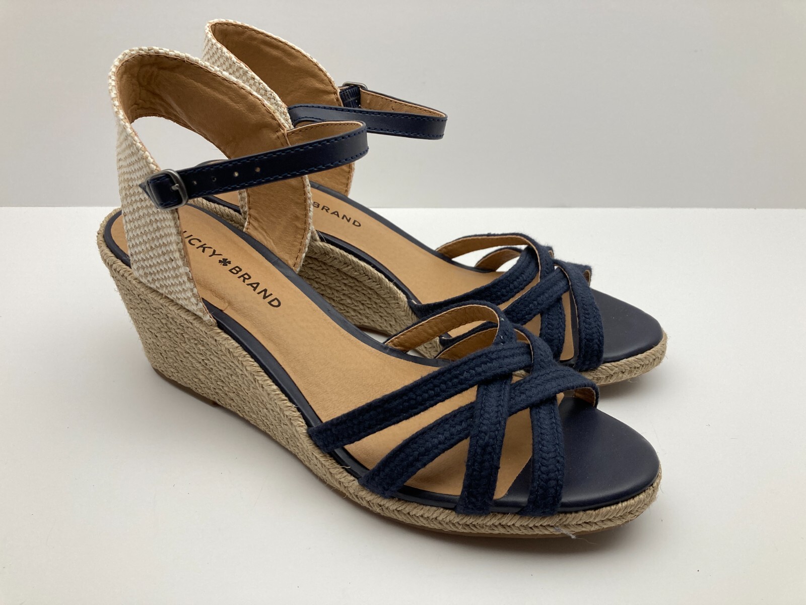 Lucky Brand Womens Espadrille Wedge Sandal Navy Blue Size 9.5M NEW | eBay