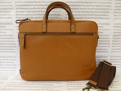 Pre-owned Fossil Slim Document Bag Mens Haskell Tan Leather Shoulder Brief Bags R£279