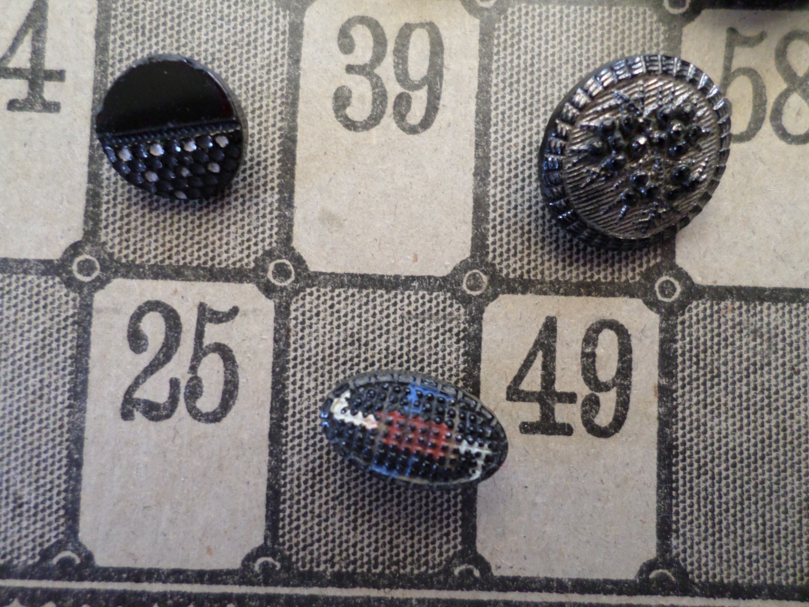 Vintage Black Glass Buttons Art Deco Floral Oval Round