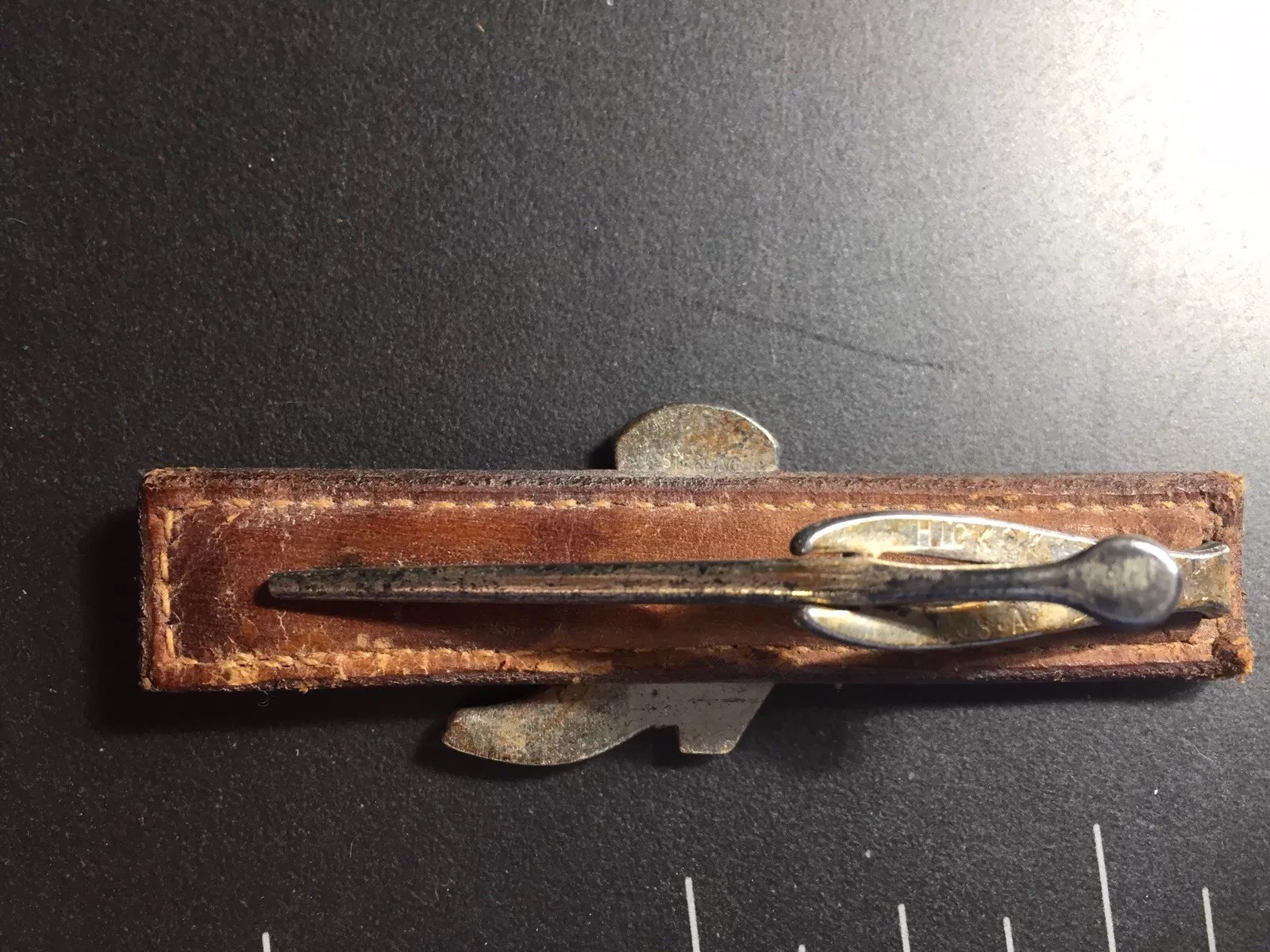 Vintage Sterling Boot On Tooled Leather  Western Tie Clip 2.5 inches
