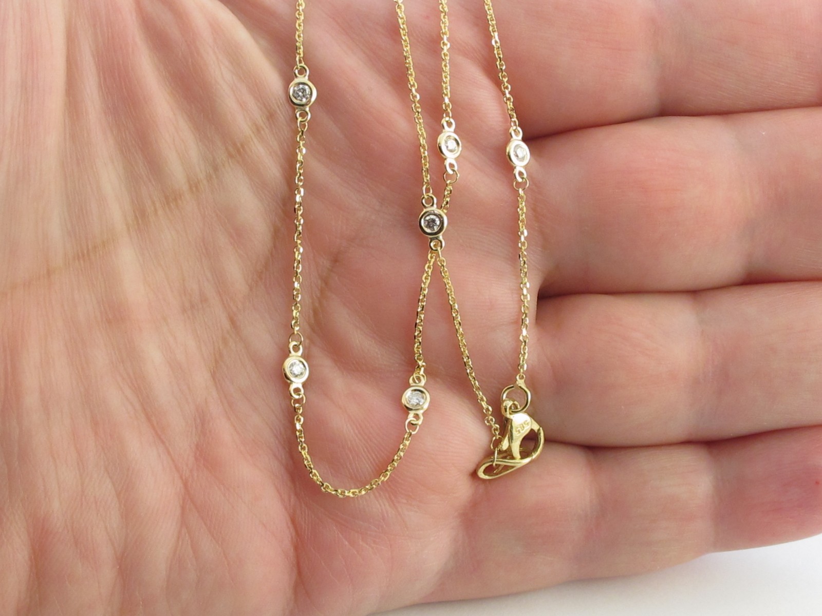 Pre-owned Preciousgold4you Diamond By The Yard Station Necklace 14k Yellow Gold 16" 18"
