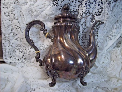 ANTIQUE  SUPERB STERLING TEAPOT BONE INSERTS FULL FEET ORIGINAL PATINA 10 1/16