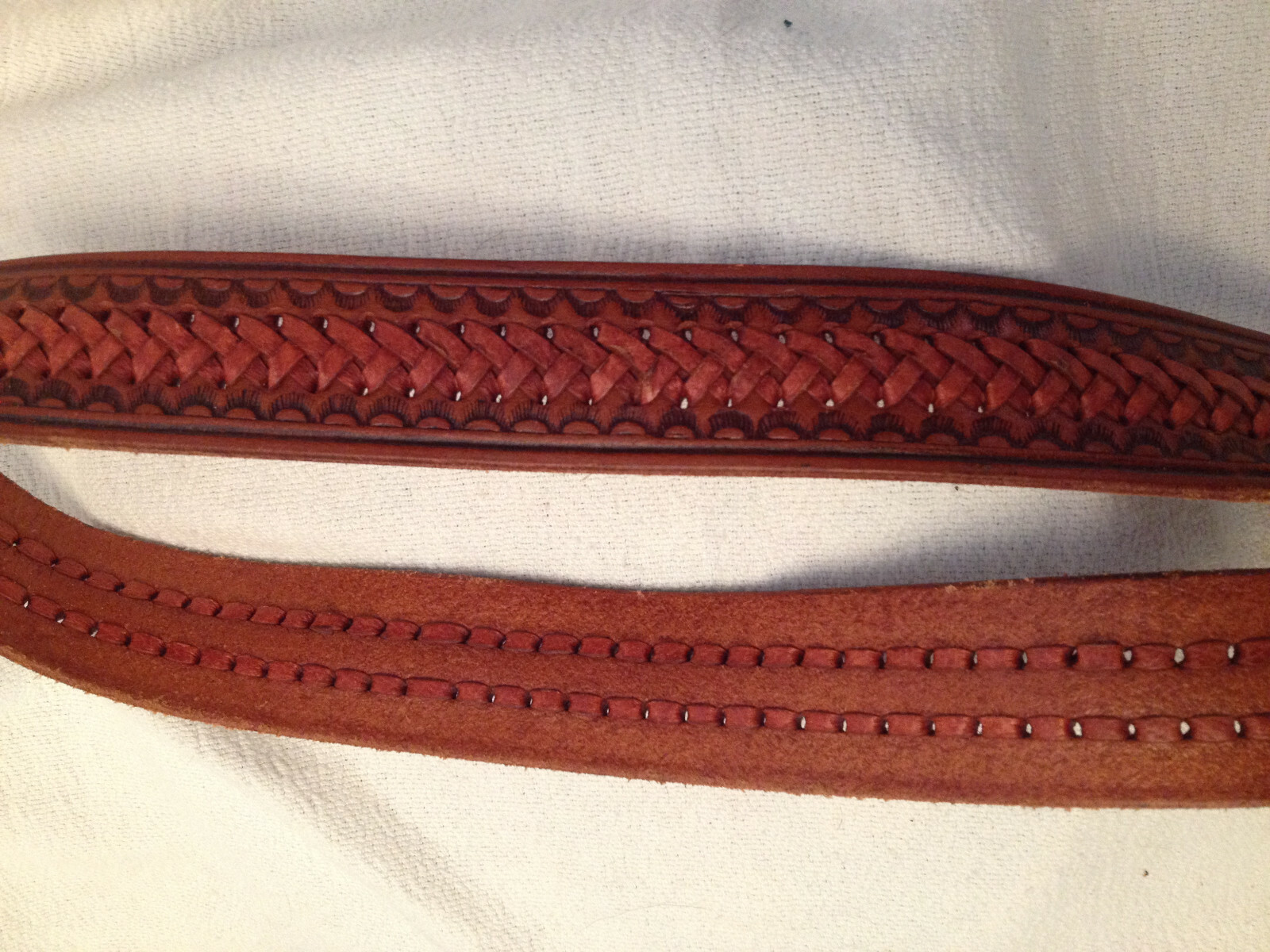 MEN'S VINTAGE LEATHER BELT GENUINE COWHIDE NO BUCKLE BRAIDED LEATHER DETAILING